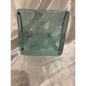 Etched Fish Paperweight Green Ice Block Signed Unique Carved Design